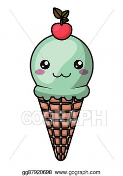 Vector Art - Ice cream with kawaii face design. Clipart ...