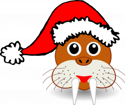 Clipart - Funny walrus face with Santa Claus hat