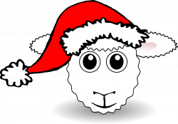 Clipart - Funny Sheep Face White Cartoon with Santa Claus hat