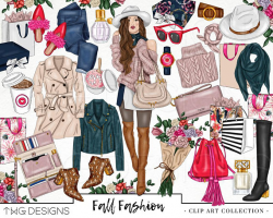 Fall Fashion Girl Clip Art Watercolor Clipart Shopping ...