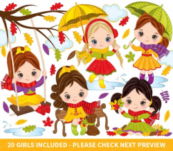 Fall Clipart - Vector Fall Clipart, Autumn Girl Clipart, Fall Girls  Clipart, Autumn Kids Clipart, Cute Girls Clipart, Autumn Girl Clip Art