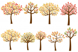 Yellow and Red Fall Trees Clip Art Set, Autumn Tree Clipart