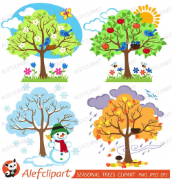 Four Seasons Trees Clipart Seasonal Trees and Birds Clipart ...