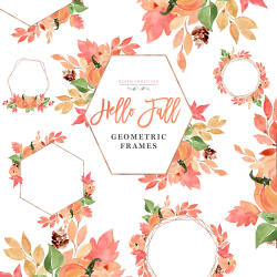 Watercolor Fall Leaves Geometric Frames Clipart Graphics PNG for  Thanksgiving Halloween Autumn Wedding Invites