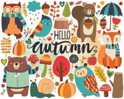 Autumn Woodland Clipart - Fall Forest Design Elements ...