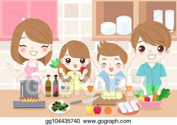 Vector Clipart - Happy family cooking in kitchen. Vector ...