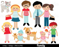 Family Clipart, Family Clip Art, mom mum dad cat dog baby boy girl sister  brother - Commercial & Personal - BUY 2 GET 1 FREE!