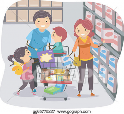 Clip Art Vector - Stickman family shopping in a grocery ...