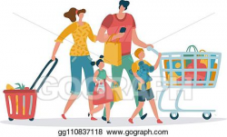 Vector Clipart - Shopping family. mom dad kids shop basket ...