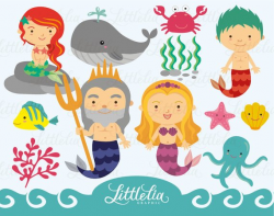 little mermaid family clipart set / instant download - 13014 ...