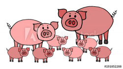 Cute kid easy vector illustration of pig family including ...