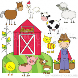On the Farm Stick Figures Cute Digital Clipart for Commercial