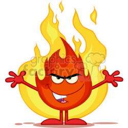 Royalty Free RF Clipart Illustration Evil Fire Cartoon Mascot Character  With Open Arms In Front Of Flames clipart. Royalty-free clipart # 395769