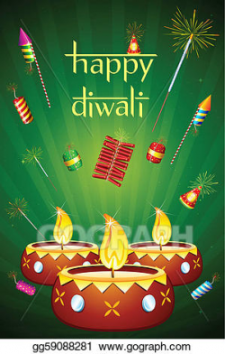 Vector Clipart - Diwali diya with fire cracker. Vector ...