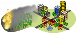 Clipart - Forest fire endangering the city