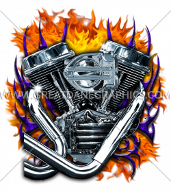 Motorcycle Engine Fire | Production Ready Artwork for T-Shirt Printing