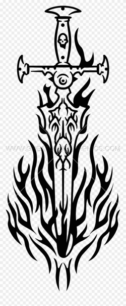 Gothic Clipart Sword - Fire Sword Black And White - Png ...