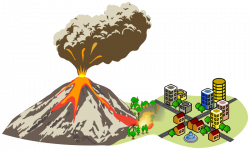 Clipart - Volcano erupting near the city