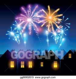 Vector Illustration - Fireworks night. EPS Clipart ...
