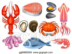 EPS Illustration - Various seafood set. illustration of fish ...