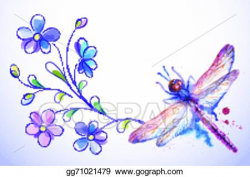 Vector Stock - Horizontal card with dragonfly and blue ...