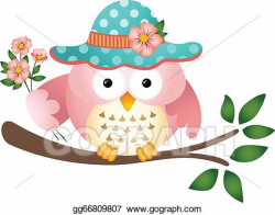 EPS Vector - Pink owl with flowers. Stock Clipart ...