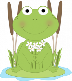 Frog with flowers in a pond | Frog Clip Art | Frog art, Frog ...