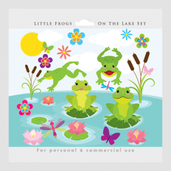 Frogs clipart - cute frogs clip art, whimsical, lilies, lake ...