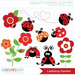 Ladybug Garden Clipart, Red ladybugs, ladybirds, flowers ...