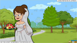 clipart #cartoon A Bride Holding A Bouquet Of Flowers and A ...