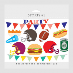 Football party clipart - football clip art, foot ball, football clipart,  bunting banner, helmets, hot dog, hamburger, nachos, beer, snacks