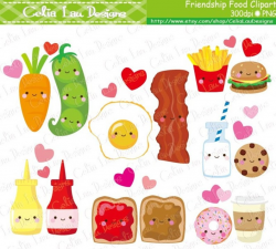 Friendship Food Cartoon, Best Friend Cute Clip Art / Cute Food Clipart  (CG158)