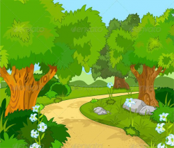 A GreenForest Landscape with Trees and flowers | Vector ...