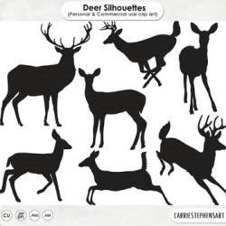 Woodland Deer ClipArt Silhouettes, Deer Digital Stamps, Forest Animals