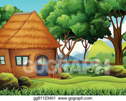 Vector Art - Wood cabin in the forest. Clipart Drawing ...