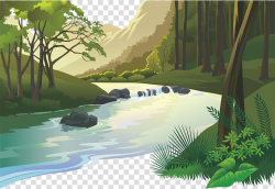 River and forest illustration, Natural landscape Cartoon ...