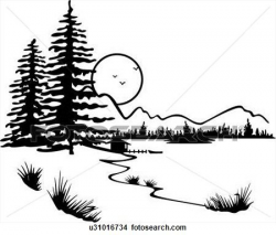illustrated panels, country, forest, lake, moon, panals ...