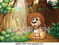 Vector Art - A lion sitting at the forest. Clipart Drawing ...