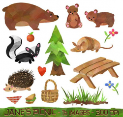 Watercolor Forest Animals Picnic Clipart - Forest Items ...