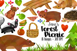 Watercolor Forest Picnic Clipart