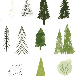 Watercolor forest trees clipart set, abstract woodland ...