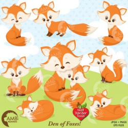 Fox Clipart, Cute Foxes Clipart, Mother and Baby Fox, Fox Den, AMB-1346