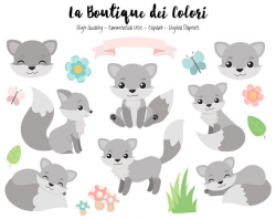 Gray Fox Clipart, Cute Digital Graphics PNG, Wolf, Foxes ...