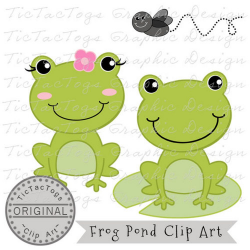 Frog Clip Art, Frog Digital Clipart, Flower Fly lily Pad Girl Boy CU