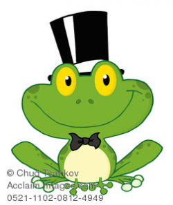 Clipart Image of A Smiling Green Frog With a Black Bow Tie ...