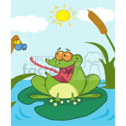 Cartoon Frog Catching Fly Scene clipart. Royalty-free clipart # 381775