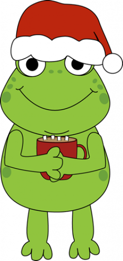 Christmas Frog Drinking Cocoa Clip Art - Christmas Frog ...