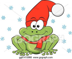 Vector Illustration - Cartoon frog with hat and scarf in ...