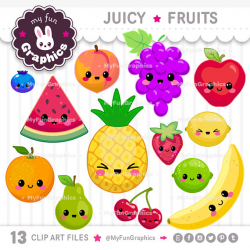 Juicy Fruits Kawaii Clip Art, Fruits Cute Clipart, Cute ...