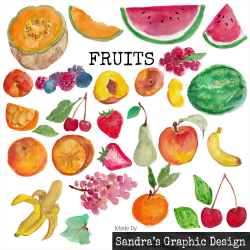 Clipart: “FRUITS” hand painted watercolor fruit images with ...
